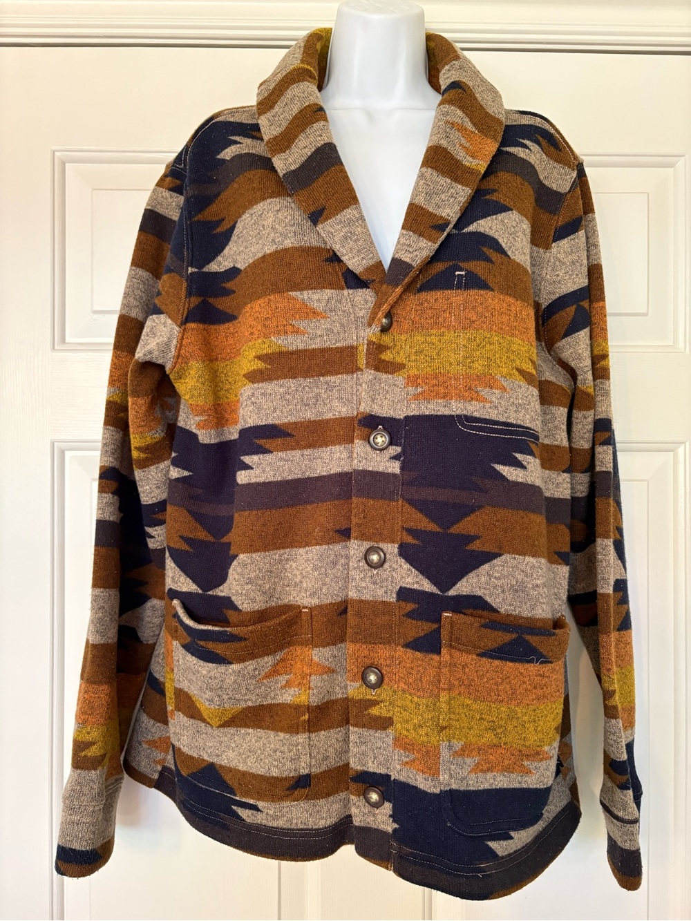 Junk Food Clothing Men's Patterned Shawl Collar Button Cardigan, Size Large